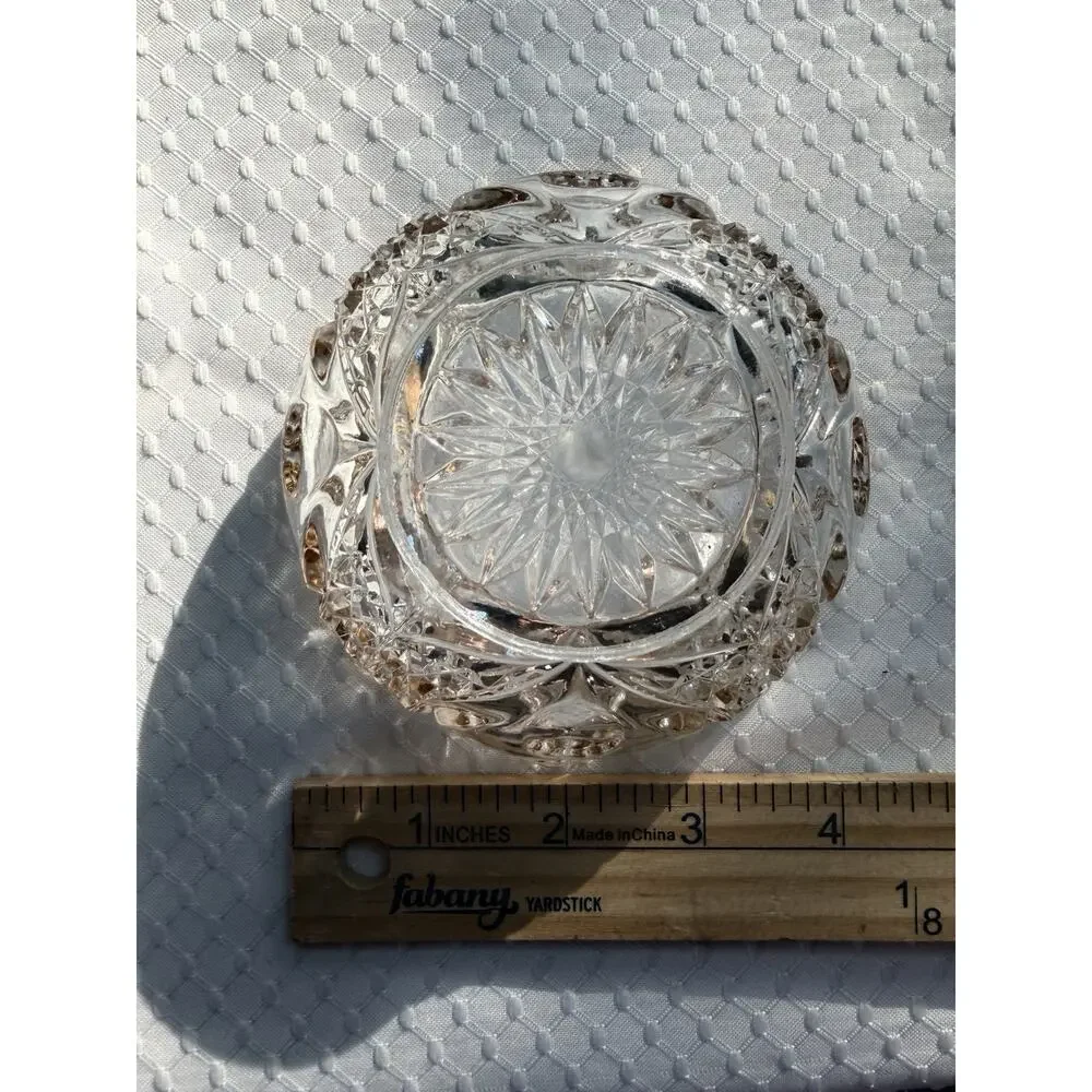 Vintage Clear Pressed Glass Heart Ruffled Candy Nut Trinket Bowl 4” Starburst